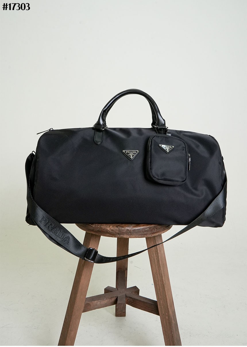 [PRADA] 프라다 나일론 미니 파우치 레더 보스턴 백