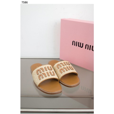 [MIU MIU] 수입고급 라피아 효과 우븐 패브릭 슬라이드