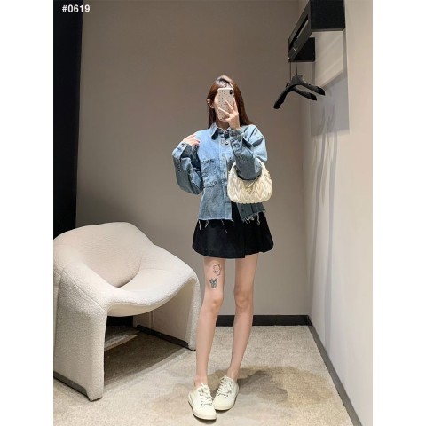 [MIUMIU] 미우미우 백 핑크로고 데님 자켓 청자켓