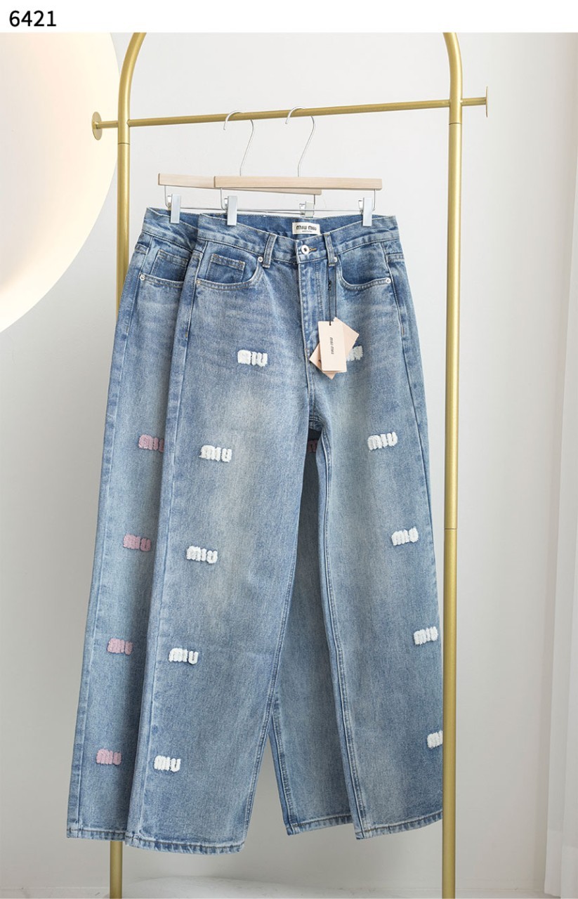 [MIUMIU] 미우미우 수입고급 엠보싱 자수 데님 팬츠