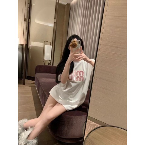 [MIUMIU] 미우미우 수입고급 여성 핑크로고 티셔츠
