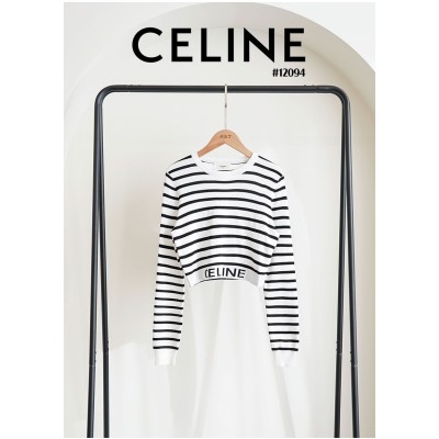 [CELINE] 셀린느 여성 스트라이프 레터링 크롭 티셔츠